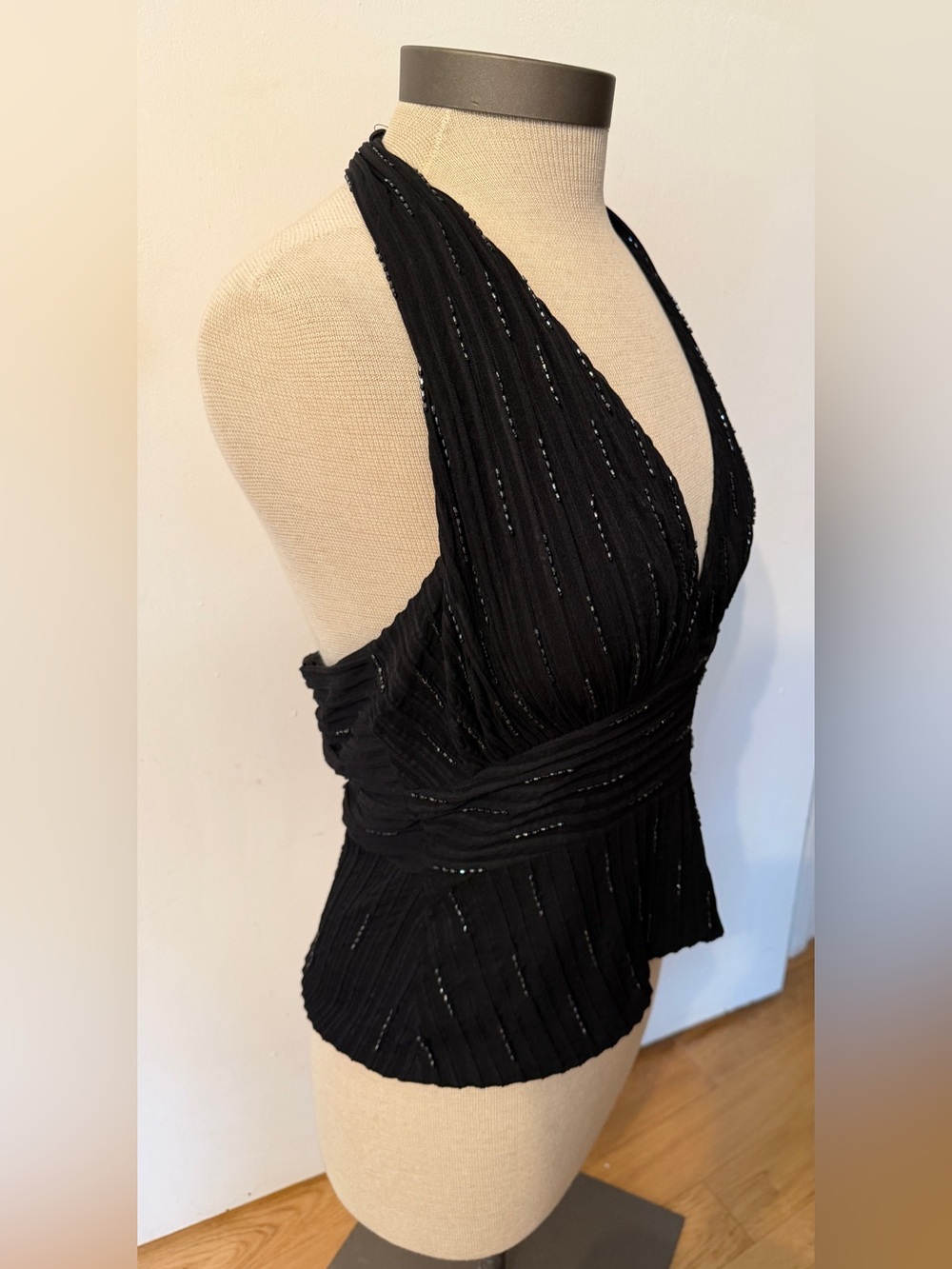 JS Collections Black Halter Pleated Sequin Top - #LifeoftheParty NWT